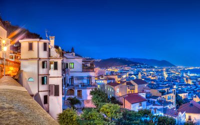 le soir, les lumières, Salerno, Campania, Italie, Côte d'Amalfi