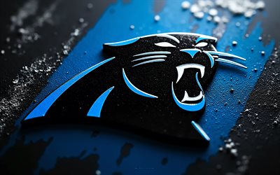 कैरोलिना पैंथर्स धातु लोगो, 4k, नीली धातु पृष्ठभूमि, धातु कला, कैरोलिना पैंथर्स प्रतीक, यूएसए, कैरोलिना पैंथर्स, अमेरिकी फुटबॉल, कैरोलिना पैंथर्स लोगो, एनएफएल