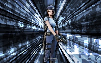 4k, jill valentín, fondo de rayos azules, piel de jill valentine, jill valentín fortnite, arte abstracto, piel de jill valentine de fortnite, personajes fortnite, fortnite, arte creativo