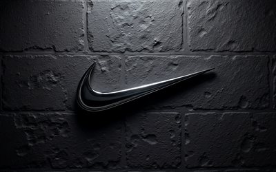 logotipo de nike en metal oscuro en 3d, fondo de piedra oscura, 4k, logotipo de nike de acero oscuro, emblema de nike, logotipo de nike, signo de nike, nike