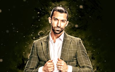 roberto piedra, 4k, luces de neón verdes, wwe, creativo, luchador americano, nxt, fondo abstracto verde, entretenimiento de lucha libre mundial, luchadores, robert piedra 4k