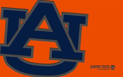 auburn tigers logo, 4k, orangefarbener hintergrund, carbon kunst, ncaa, auburn tigers emblem, american football team, usa, auburn tigers, american football