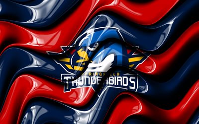 logotipo 3d de los thunderbirds de springfield, 4k, ondas 3d rojas azules, ahl, hockey, bandera de los thunderbirds de springfield, creativo, logotipo de los thunderbirds de springfield, equipo de hockey americano, thunderbirds de springfield