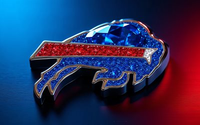 Buffalo Bills crystal logo, 4k, blue red metal background, crystal art, Buffalo Bills emblem, USA, Buffalo Bills, American football, Buffalo Bills logo, NFL