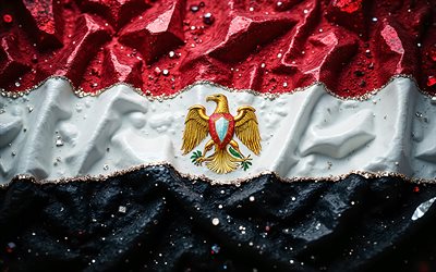 Egyptian flag, 4K, gemstones, flag of the Egypt, crystals, shiny stones, Egypt, creative art, red gemstones, red white black crystals, Egypt flag
