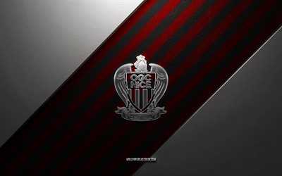 OGC Nice logo, 4k, steel background, French football club, red black lines, OGC Nice emblem, Ligue 2, OGC Nice, France, football, OGC Nice metal logo, OGC Nice crest