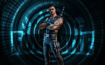 lame fortnite, 4k, fond de spirale bleue, fortnite, créatif, apparence de lame, peau de lame fortnite, lame, personnages fortifiés