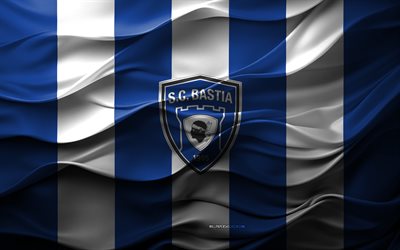4k, SC Bastia logo, blue white 3D background, SC Bastia emblem, Ligue 2, French football team, SC Bastia flag, 3D texture, SC Bastia, football, France