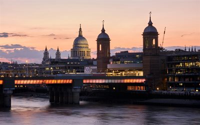 basilica di san paolo, 4k, tramonto, paesaggi urbani dell'orizzonte, punti di riferimento di roma, città italiane, cattedrale di san paolo, roma, italia, europa, panorama di roma