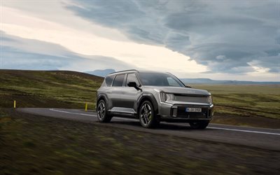 4k, kia ev9gt, sfocatura del movimento, 2026 auto, strada, crossover, kia ev9, auto elettriche, 2026 kia ev9, auto sudcoreane, kia