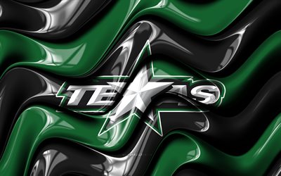 logotipo 3d do texas stars, 4k, ondas 3d brancas verdes, ahl, hóquei, bandeira das estrelas do texas, criativo, logotipo do texas stars, emblema do texas stars, time de hóquei americano, estrelas do texas