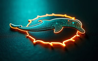 miami dolphinsin neonlogo, 4k, metallinen tausta, neon taidetta, miami dolphins  tunnus, usa, miami dolphins, amerikkalainen jalkapallo, miami dolphinsin logo, nfl