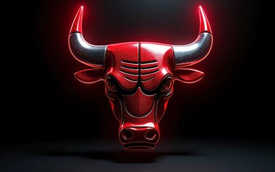 4k, logotipo metálico de los chicago bulls, oscuridad, minimalismo, nba, baloncesto, logotipo 3d de los toros de chicago, creativo, emblema de los toros de chicago, logotipo de los toros de chicago, equipo de baloncesto americano, toros de chicago