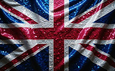 bandiera britannica, 4k, pietre preziose, bandiera della gran bretagna, union jack, cristalli, pietre lucenti, bandiera dell'unione, regno unito, gran bretagna, arte creativa, pietre preziose rosse, cristalli blu rossi, bandiera del regno unito