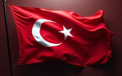 4k, türkei flagge am fahnenmast, minimalismus, roter hintergrund, flagge der türkei, abstrakte kunst, türkische flagge, truthahn, europa, türkei 3d flagge, türkei flagge