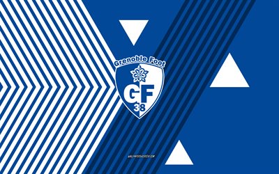 Grenoble Foot 38 logo, 4k, French football team, blue white lines background, Grenoble Foot 38, Ligue 2, France, line art, Grenoble Foot 38 emblem, football