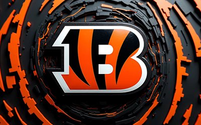 4k, Cincinnati Bengals 3D logo, bokeh, black orange 3D waves, NFL, american football, creative, Chicago Bears logo, Chicago Bears emblem, american football team, Cincinnati Bengals