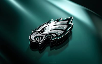 logo en cristal des eagles de philadelphie, 4k, fond métal turquoise, art du cristal, emblème des eagles de philadelphie, usa, eagles de philadelphie, football américain, logo des eagles de philadelphie, nfl