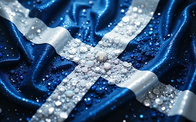 Scottish flag, 4K, gemstones, flag of Scotland, crystals, shiny stones, Scotland, creative art, blue gemstones, blue white crystals, Scotland flag