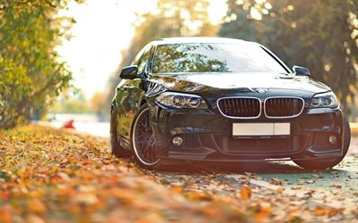 de la route, 2015, BMW M5 F10, flou, tuning, BMW noire