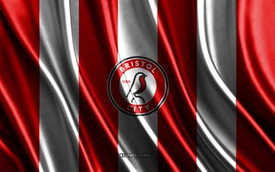4k, bristol city fc logo, meisterschaft, rote weiße seidenstruktur, bristol city fc flagge, englische fußballmannschaft, fußball, seidenflagge, bristol city fc emblem, england, bristol city fc abzeichen, bristol city fc