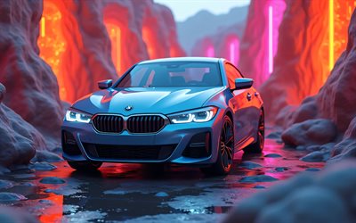 4k, BMW M4, 3D art, supercars, F82, abstract landscapes, Gray BMW M4, german cars, BMW F82, BMW