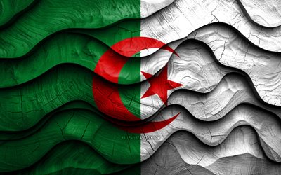 4k, Algerian flag, African countries, wooden 3D waves flags, Day of Algeria, flag of Algeria, Algeria wooden flag, Africa, Algerian national symbols, Algeria flag, Algeria