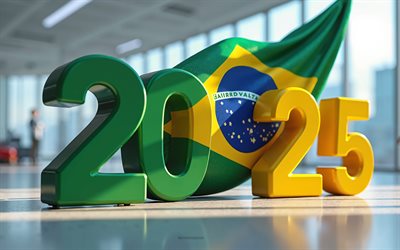 2025 brasil, 4k, brasil 2025 dígitos, bandeira brasil, 2025 conceitos, 3d art, bandeira brasileira, 2025 dígitos 3d, brasil