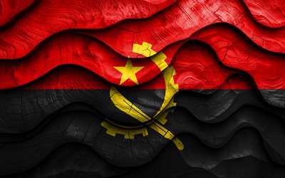 4k, علم أنغولان, البلدان الأفريقية, أعلام الأمواج ثلاثية الأبعاد الخشبية, يوم أنغولا, علم أنغولا, أنغولا العلم الخشبي, أفريقيا, الرموز الوطنية أنغولان, أنغولا