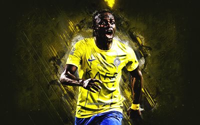 sadio mane, al nassr fc, senegalli futbolcu, sarı taş arka plan, al nass, grunge art, futbol, suudi arabistan, sadio mane al nassr