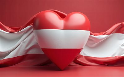 I Love Austria, 4k, silk wavy background, 3D art, creative, Day of Austria, flag of Austria, heart with Austrian flag, 3D hearts, Austrian flag, Austria, Love for Austria