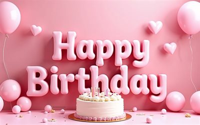 4k, buon compleanno iscrizione rosa 3d, saluti di compleanno per una ragazza, biglietto di auguri di buon compleanno, buon compleanno, torta di compleanno 3d, background di compleanno