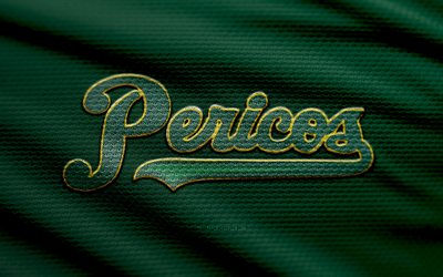 pericos de puebla kumaş logosu, 4k, yeşil kumaş arka plan, lmb, bokh, beyzbol, pericos de puebla logosu, pericos de puebla amblemi, meksika beyzbol takımı, pericos de puebla