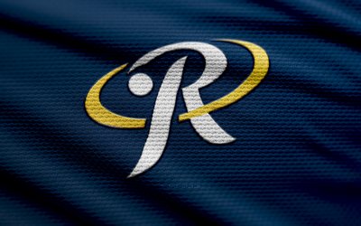 rieleros de aguascalientesファブリックロゴ, 4k, 青い生地の背景, lmb, ボケ, 野球, rieleros de aguascalientesロゴ, rieleros de aguascalientesエンブレム, メキシコの野球チーム, rieleros de aguascalientes