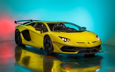 ランボルギーニ・アベンタドールsvj, 4k, スーパーカー, 2018車, スタジオ, イエローランボルギーニアヴェンタドール, 2018 lamborghini aventador svj, イタリアの車, ランボルギーニ