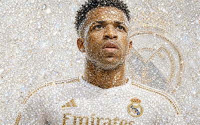 Vinicius Junior, Real Madrid, portrait, diamonds art, Vinicius Junior Real Madrid, gemstones art, Real Madrid logo, Vinicius Jr Real Madrid CF, football, Vinicius Jr, Vini Jr