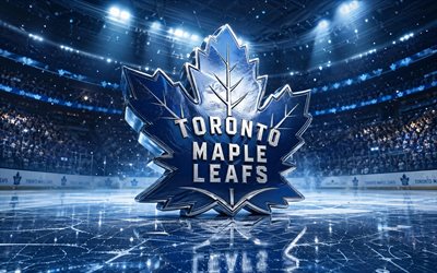 4k, Toronto Maple Leafs metal logo, spotlights, ice arena, NHL, creative, hockey, Toronto Maple Leafs logo logo, hockey stadium, Toronto Maple Leafs 3D logo, canadian hockey team, Toronto Maple Leafs