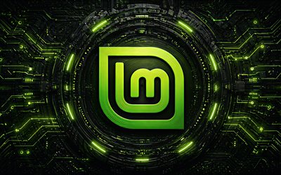 Linux Mint 3D logo, 4k, dark hi-tech background, green glare, conductors, OS brands, creative, Linux Mint logo on microcircuit, brands, Linux Mint glowing logo, artwork, Linux Mint logo, Linux Mint, Linux