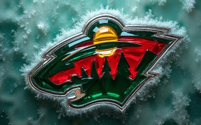 minnesota wild glas logotyp, 4k, grön is bakgrund, nhl, minnesota wild logotyp, iskonst, minnesota wild emblem, usa, minnesota wild, hockey
