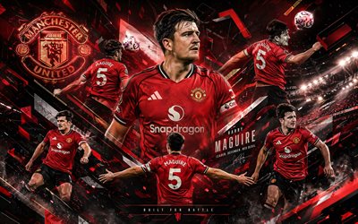 harry maguire, manchester united fc, fan art, fondo abstracto rojo, harry maguire manchester united fc, arte creativo, logotipo del manchester united fc, harry maguire manchester united, futbol, manchester unido