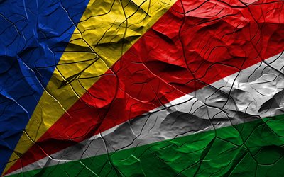 4k, bandera de seychelles, textura de piedra, áfrica, bandera 3d de seychelles, fondo con grietas, seychelles