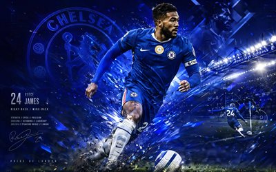 reece james, chelsea fc, fan kunst, blau weißer abstrakter hintergrund, reece james chelsea fc, kreative kunst, chelsea fc logo, reece james chelsea, fußball, chelsea