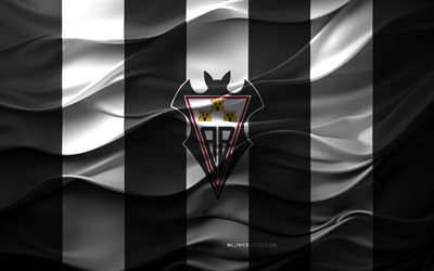 4k, Albacete Balompie logo, black white 3D background, Albacete Balompie emblem, Segunda Division, Spanish football team, Albacete Balompie flag, 3D texture, Albacete Balompie, football, Spain, Albacete