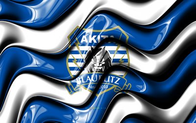 Blaublitz Akita 3D logo, 4k, blue white 3D waves, J2 League, football, Blaublitz Akita flag, creative, Blaublitz Akita logo, Blaublitz Akita FC, japanese soccer club, soccer, Blaublitz Akita