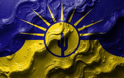 bandera de mesa, 4k, textura de onda de piedra, banderas de ciudades americanas, bandera de mesa 3d, eeuu, bandera de la ciudad de mesa, colina baja, arizona