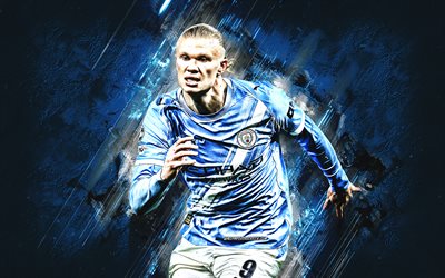 에를링 홀란드, 맨체스터 시티 fc, 시민, 푸른 돌 배경, 맨시티, 노르웨이의 축구 선수, 프리미어리그, 영국, 홀란드 맨시티, 스카이 블루스, 축구, 그런지 예술, 에를링 홀란드 맨체스터 시티