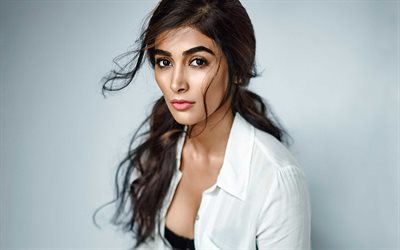pooja hegde, 4k, indische schauspielerin, foto shooting, weißes hemd, porträt, bilden, bollywood, indisches model, pooja hegde fotoshooting