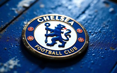 logotipo metálico del chelsea fc, 4k, fondo metálico azul, primera división, logotipo del chelsea fc, arte creativo, emblema del chelsea fc, inglaterra, fc chelsea, fútbol americano, chelsea