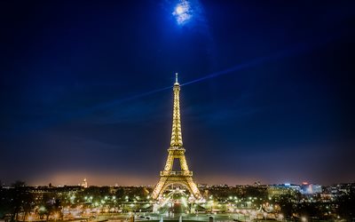 باريس, القمر, برج إيفل, بارك, ليلة, فرنسا