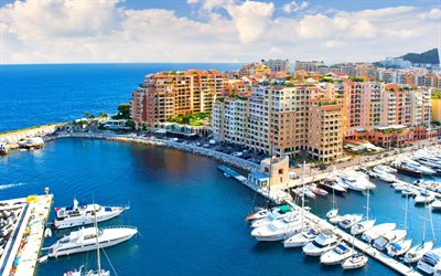 Monte-Carlo, Monaco, yacht, bay, sea coast, white yacht